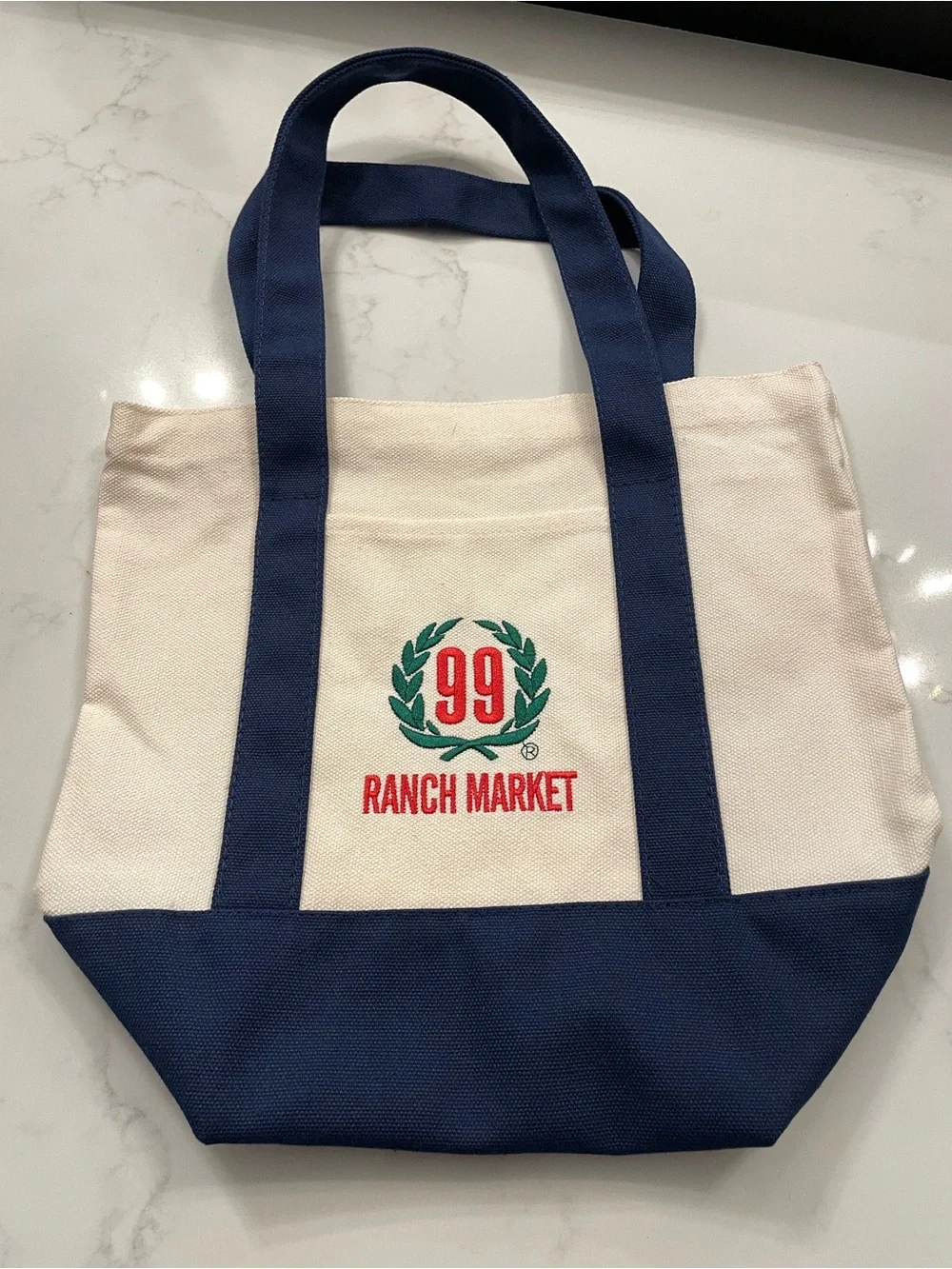 Two-Tone Canvas Tote Bag in Navy and Cream
